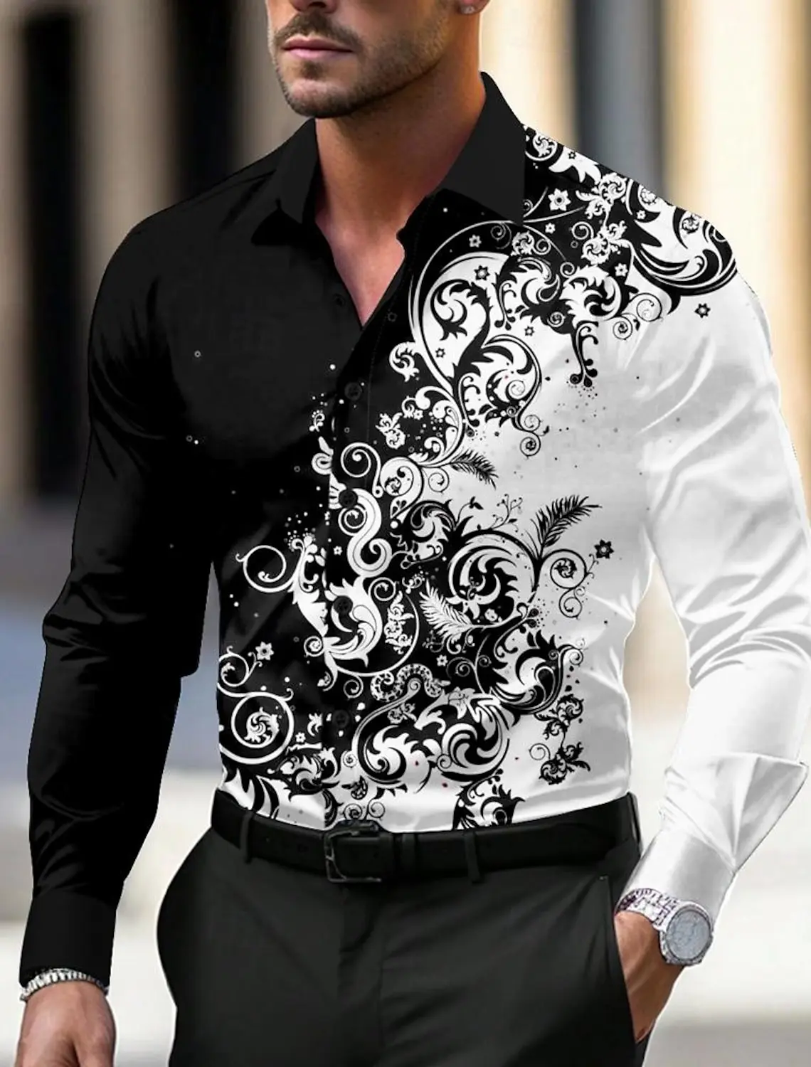 Two Tone Shirt with Floral Pattern | Free Shipping!