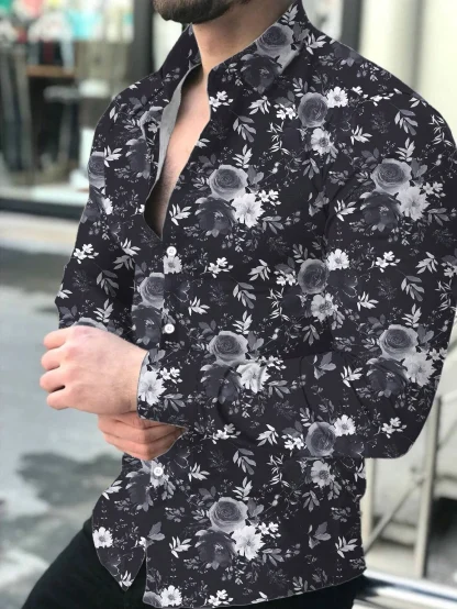 Long Sleeve Elegant Shirt with Floral Prints - Image 2