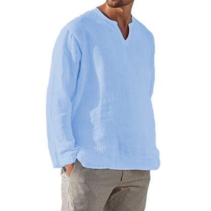 V-neck Solid Shirt with Long Sleeve - Image 8