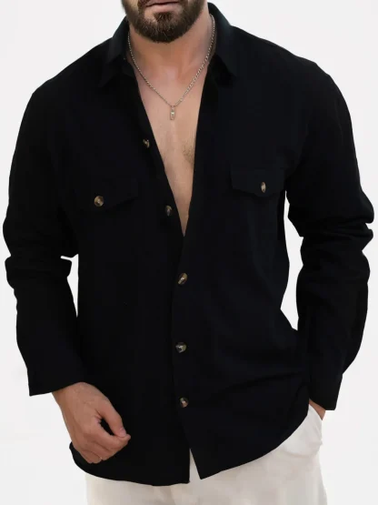 Classic Button-Up Shirt with Solid Color Design - Image 4