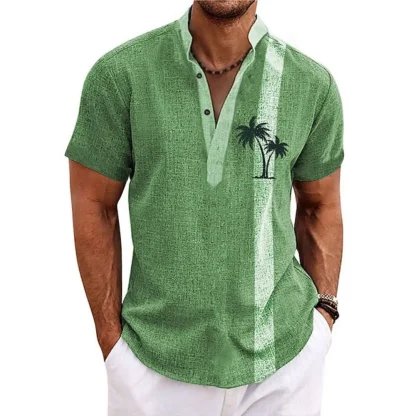 Henley Neckline Shirt with Coconut Tree Print - Image 3
