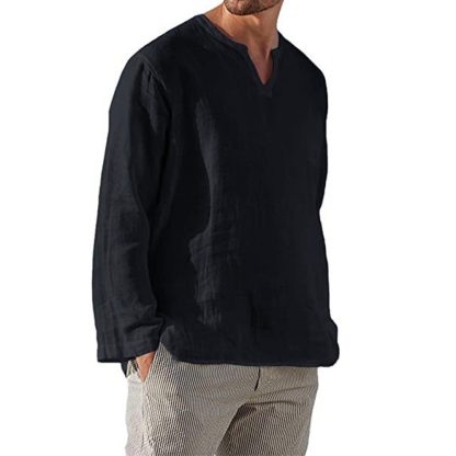V-neck Solid Shirt with Long Sleeve - Image 9