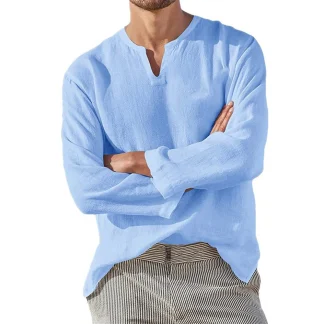 V-neck Solid Shirt with Long Sleeve