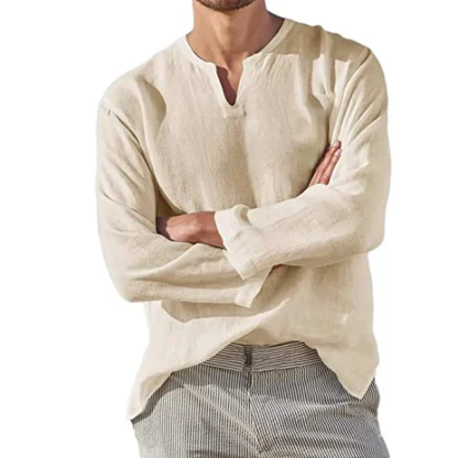 V-neck Solid Shirt with Long Sleeve - Image 4