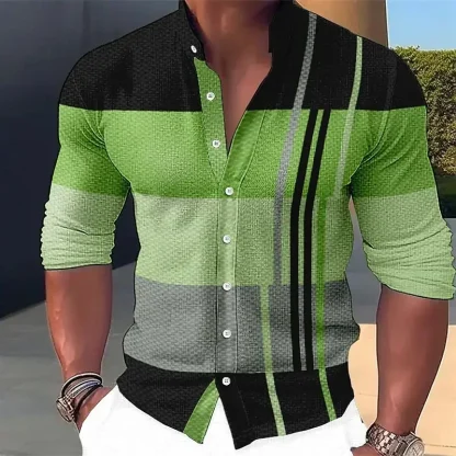 Striped Long Sleeve Shirt with Button Closure - Image 4
