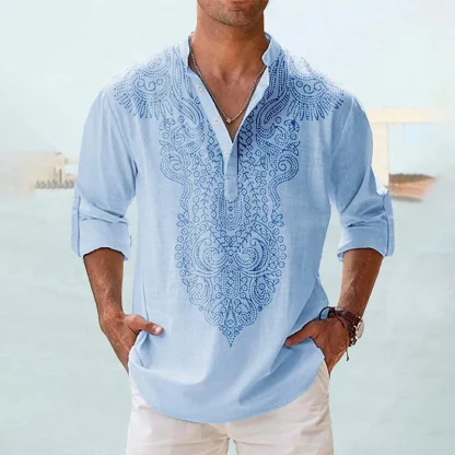 Henley Collar Shirt with Long Sleeve - Image 2