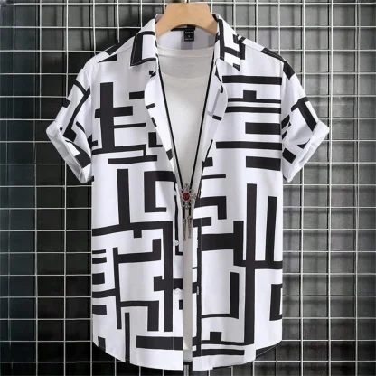Buttoned Men's Shirt with Geometric Pattern - Image 2