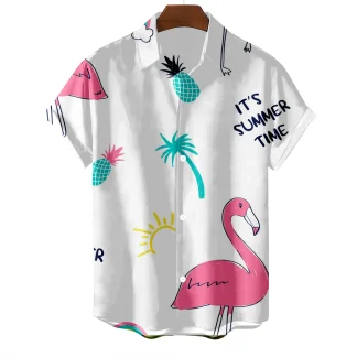 Flamingo Print Summer Shirt with Buttons