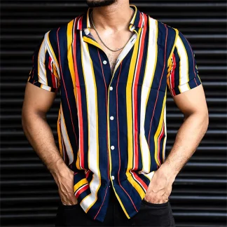 Multicolored Stripe Shirt with Short Sleeve