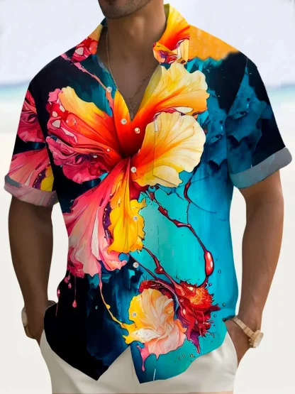 Vibrant Tropical Print Shirts with Collar - Image 8