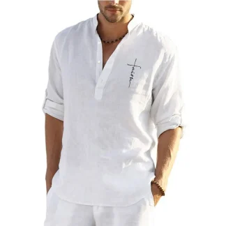 Foldable Long Sleeve Solid Henley Shirt