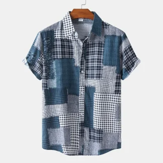 Printed Denim Shirt with Patchwork Design
