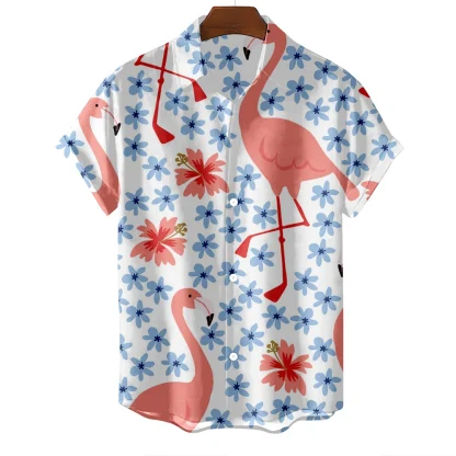 Flamingo Print Summer Shirt with Buttons - Image 8