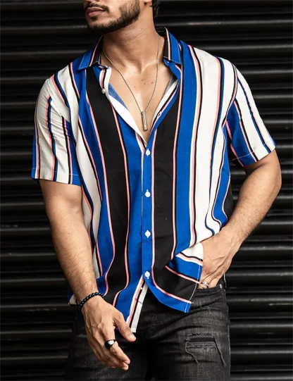 Multicolored Stripe Shirt with Short Sleeve - Image 2