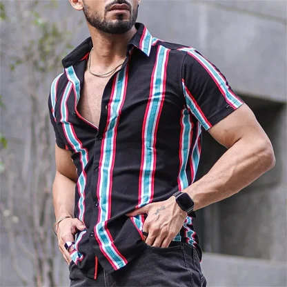 Multicolored Stripe Shirt with Short Sleeve - Image 5