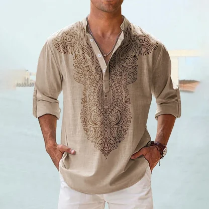 Henley Collar Shirt with Long Sleeve - Image 7