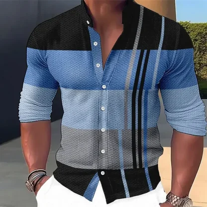 Striped Long Sleeve Shirt with Button Closure - Image 3