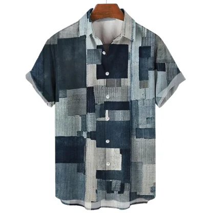 Printed Denim Shirt with Patchwork Design - Image 3