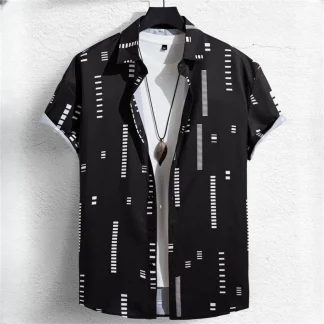 Buttoned Men's Shirt with Geometric Pattern
