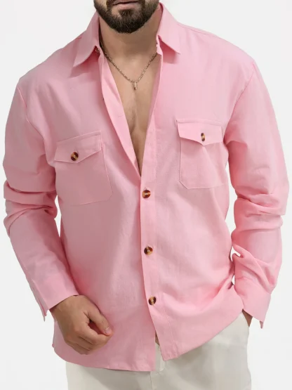 Classic Button-Up Shirt with Solid Color Design - Image 5