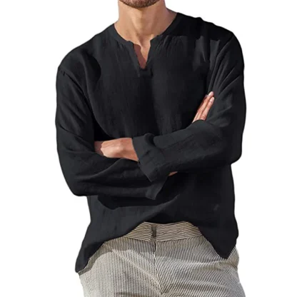 V-neck Solid Shirt with Long Sleeve - Image 3