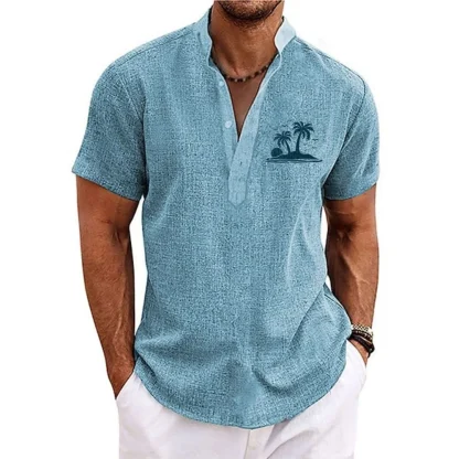 Henley Neckline Shirt with Coconut Tree Print - Image 4