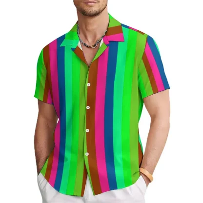 Vertical Stripe Shirt with Colorful Design - Image 2