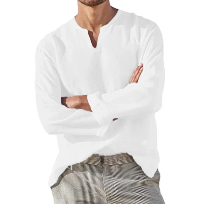 V-neck Solid Shirt with Long Sleeve - Image 2