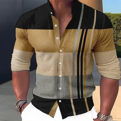 Striped Long Sleeve Shirt with Button Closure - Image 2