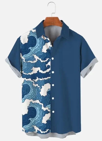 Blue Short Sleeve Shirt with Cloud Print - Image 3