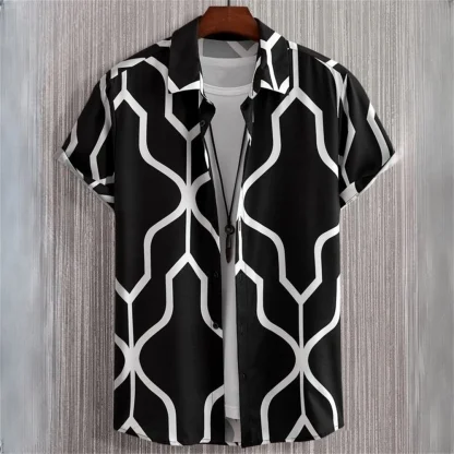 Buttoned Men's Shirt with Geometric Pattern - Image 3