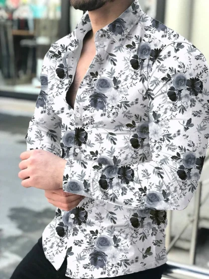 Long Sleeve Elegant Shirt with Floral Prints - Image 4