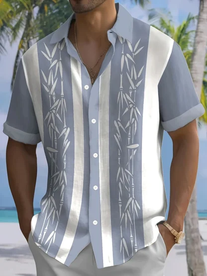 Printed Buttoned Shirt with Striped Pattern - Image 4