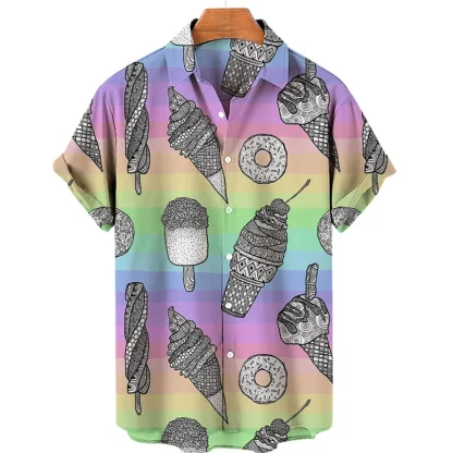 Donut Print Men's Shirt with Short Sleeve - Image 4