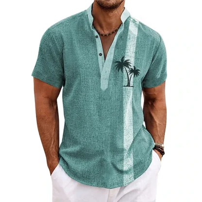 Henley Neckline Shirt with Coconut Tree Print - Image 8