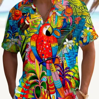 Vibrant Tropical Print Shirts with Collar