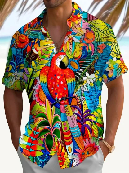 Vibrant Tropical Print Shirts with Collar
