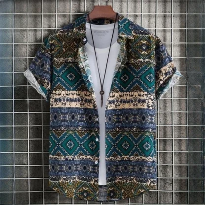 Buttoned Men's Shirt with Tribal Pattern - Image 13