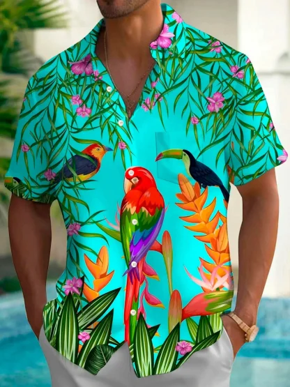 Vibrant Tropical Print Shirts with Collar - Image 5