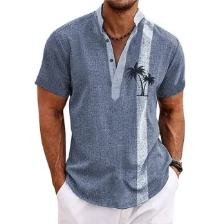 Henley Neckline Shirt with Coconut Tree Print