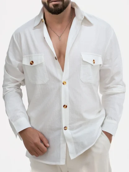Classic Button-Up Shirt with Solid Color Design - Image 2
