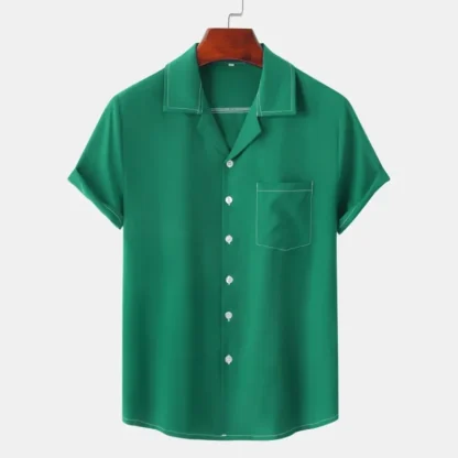 Solid Short Sleeve Shirt with Collar - Image 3