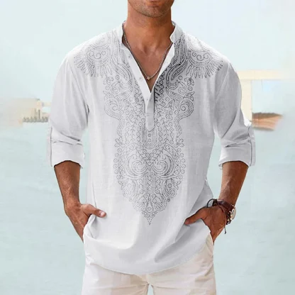 Henley Collar Shirt with Long Sleeve - Image 3