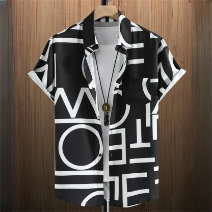 Buttoned Men's Shirt with Geometric Pattern - Image 4