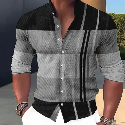Striped Long Sleeve Shirt with Button Closure - Image 5