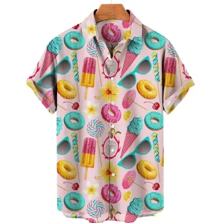 Donut Print Men's Shirt with Short Sleeve