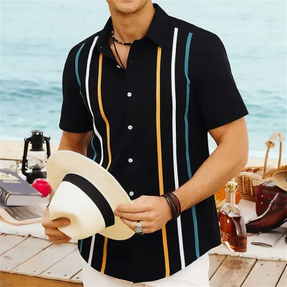 Multicolored Stripe Shirt with Short Sleeve - Image 4