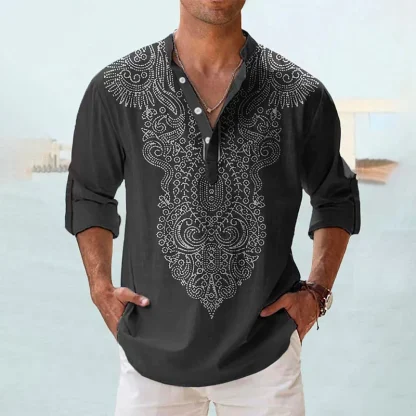 Henley Collar Shirt with Long Sleeve