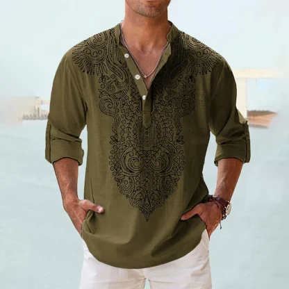 Henley Collar Shirt with Long Sleeve - Image 6