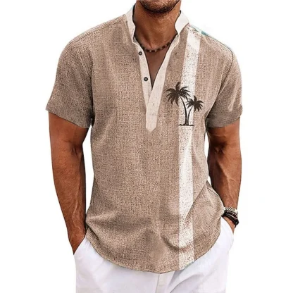 Henley Neckline Shirt with Coconut Tree Print - Image 7